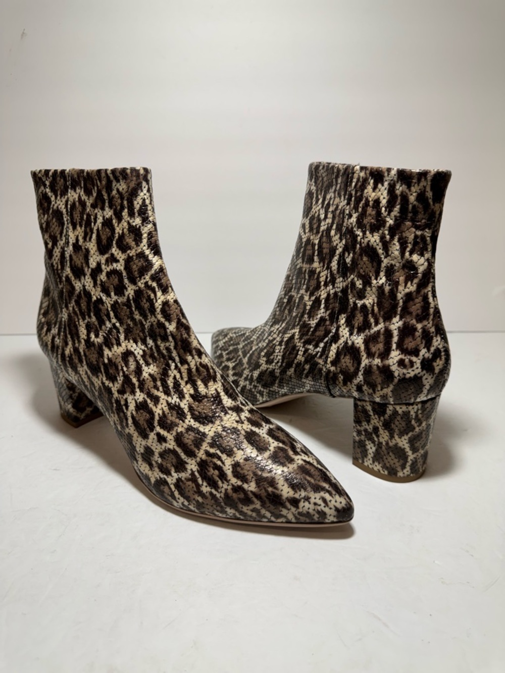 New AGL Marette Snake Embossed Leopard Print Leather Pointed Ankle Boot Sz EU 42